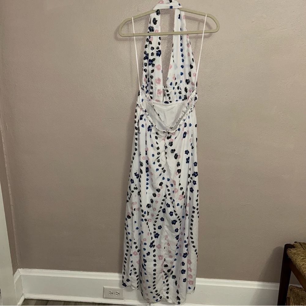 Aqua White Halter Maxi Dress with Blue Floral Dots - Picture 3 of 6